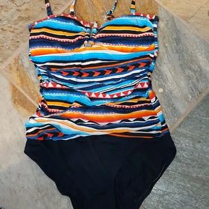Striped one piece swimsuit